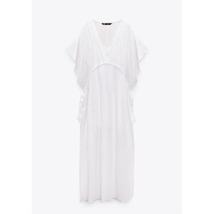 ZARA White Cotton Kaftan Dress | Size S